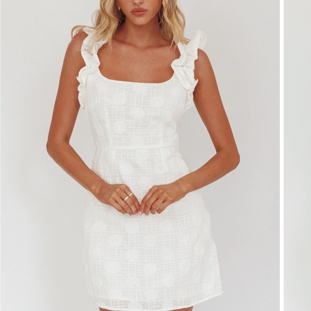 Selfie Leslie White Ruffle Strap Mini Dress NWT